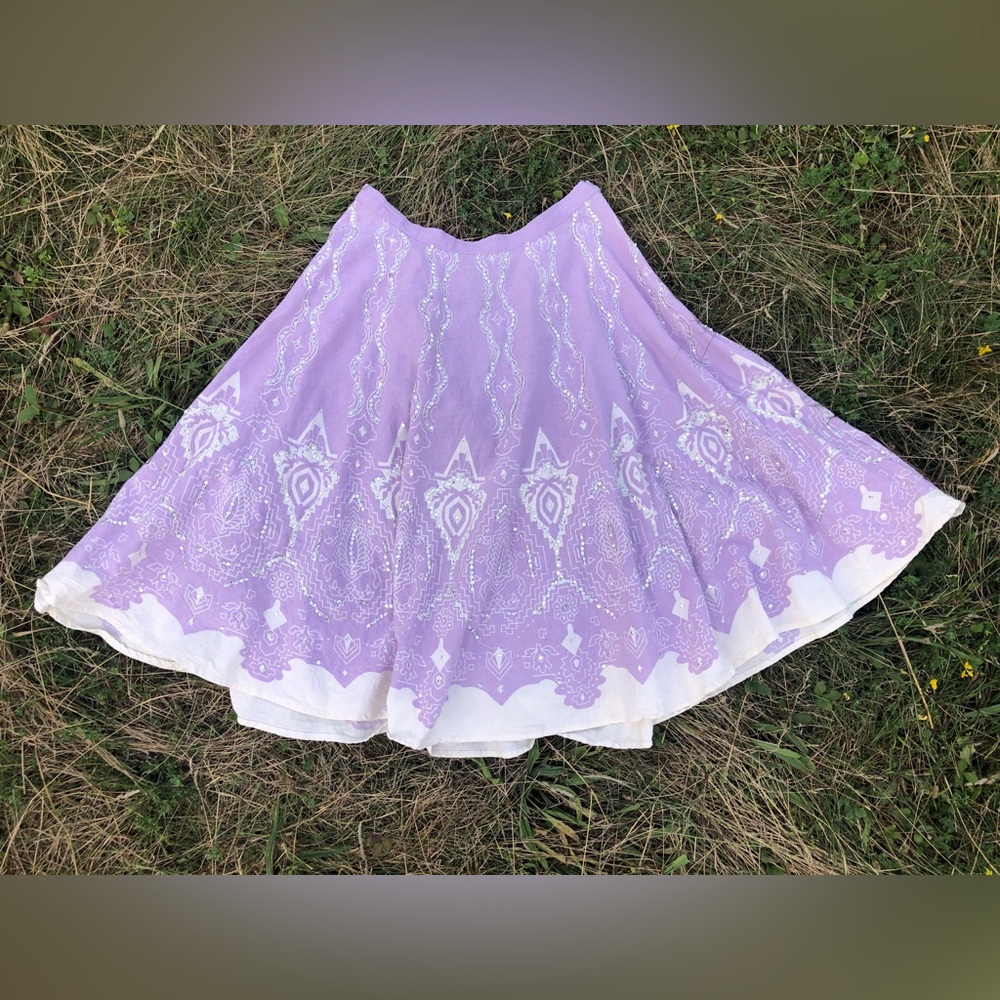XOXO 100% cotton purple white sequin skirt size M aztec tribal bohemian gypsy